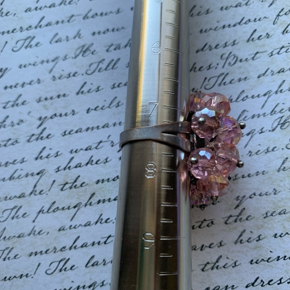 Peachy Pink Crystal Rhinestone Cluster Adjustable Fashion Ring Woman’s Jewelry - Picture 6 of 6